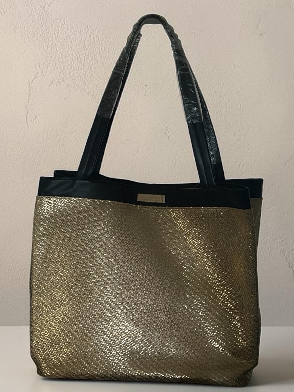 NWOT Versace Parfums Gold Metallic Large Tote Shoulder Bag GWP